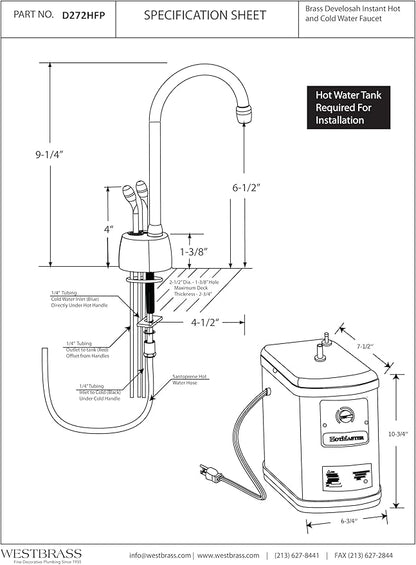 Westbrass A272HFP-26 Develosah 2-Handle Hot and Cold Water Dispenser - Image 5