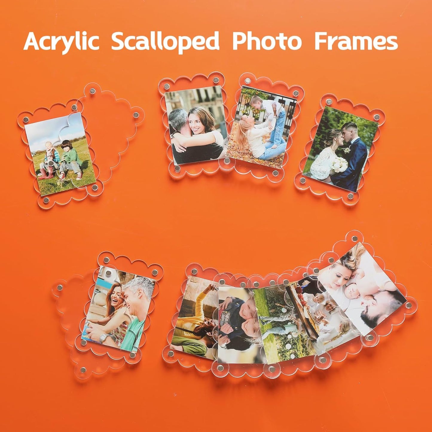 10 Pack 2.36 x 3.54 Inch Acrylic Fridge Magnetic Frame Scalloped, Double Sided Polaroid Frame, Refrigerator Magnet Picture Frame for Fujifilm Instax Mini