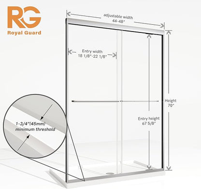 Shower Door, 44-48" W x 70" H Semi-Frameless Double Sliding Shower Doors - Image 9