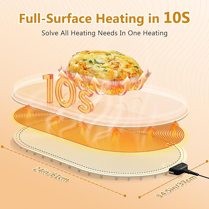 Warming Mat for Food with Adjustable Temperature Timer, 10S Fast Heating - Image 2
