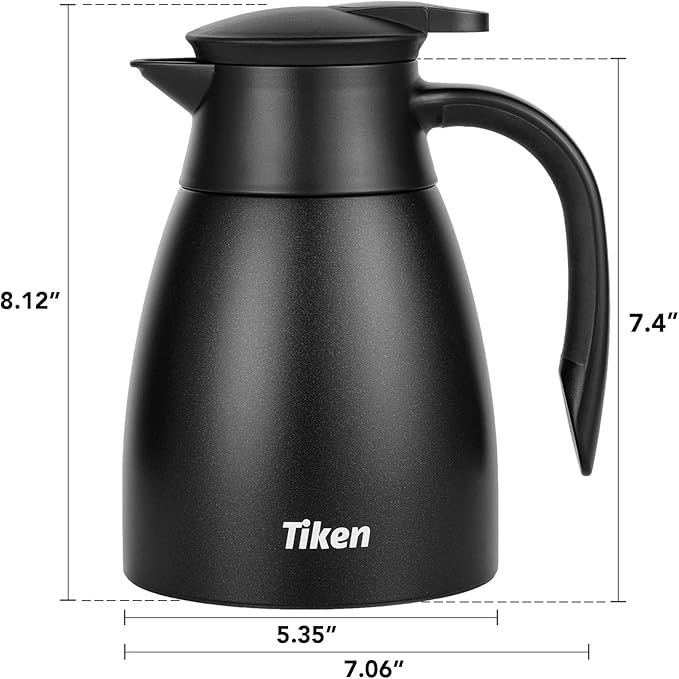 Tiken 34 Oz Thermal Coffee Carafe, Stainless Steel Insulated Vacuum Coffee - Image 2