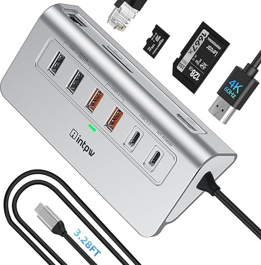 P9R PRO USB C Hub Ethernet, 10Gbps USB C Docking Station 10-in-1 by intpw