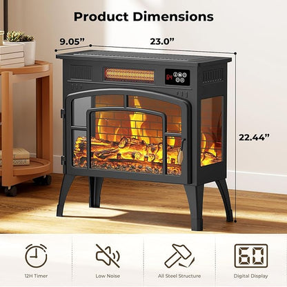 BREEZEHEAT Electric Fireplace Stove-Freestanding Fireplace Heater w/ 3D Flame - Image 7
