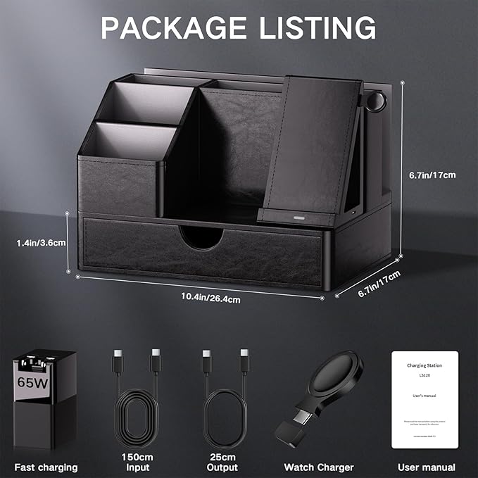 Black PU Leather Multi-Device Charging Station - Image 5