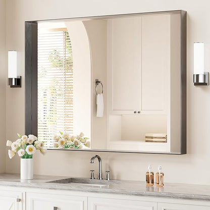 Koonmi 30x40 Inch Black Metal Framed Bathroom Mirror by KOONMI