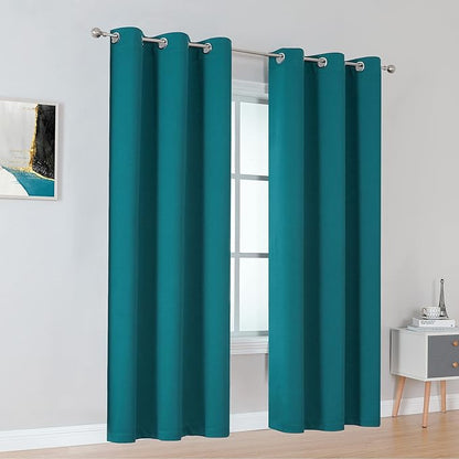 DUALIFE Dark Teal Curtains 96 Inch Length 2 Panels Set Grommet Curtain Drapes - Image 2