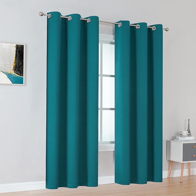 DUALIFE Dark Teal Curtains 84 Inch Length 2 Panels Set Grommet Curtain Drapes - Image 2