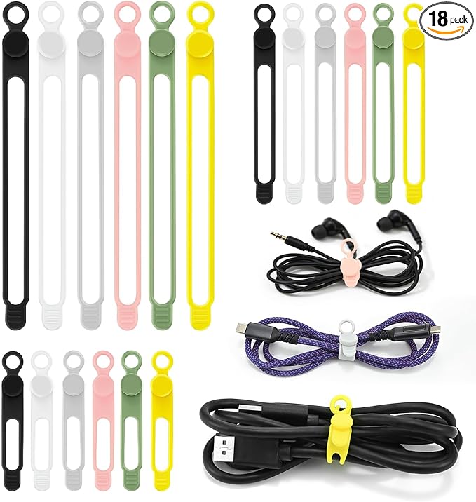 CozyNestMo Silicone Cable Ties Reusable, Elastic Wire Organizer Ties, by CozyNestMo