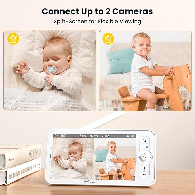 ieGeek Baby Monitor with 2 Cameras, 2-Way Audio, Cry Detection, Temperature - Image 2