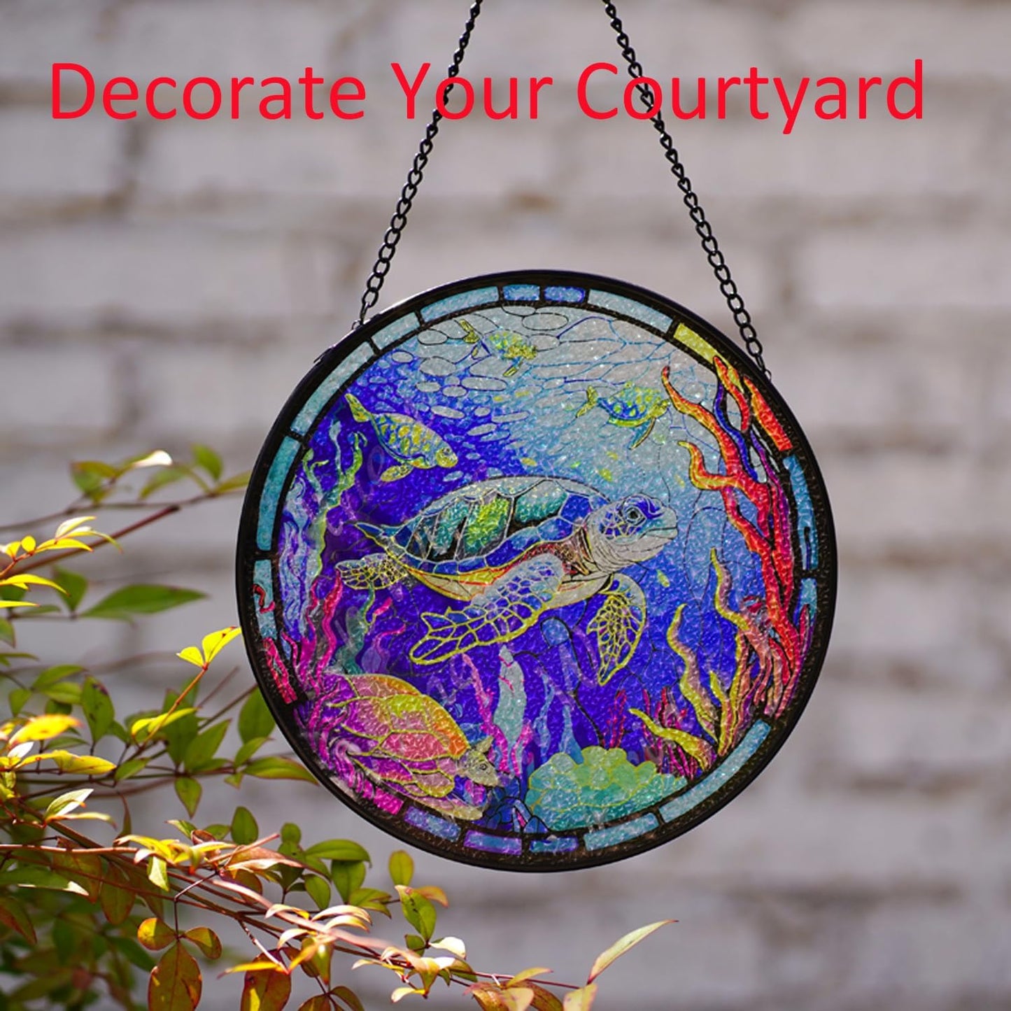 Hanging Stained Glass for Windows,20cm/7.87 inch Turtle Hand-Painted Glass Panel Window Hanging Suncatchers Christmas Ornaments Home Courtyard Decor,Housewarming Gift (Style B)