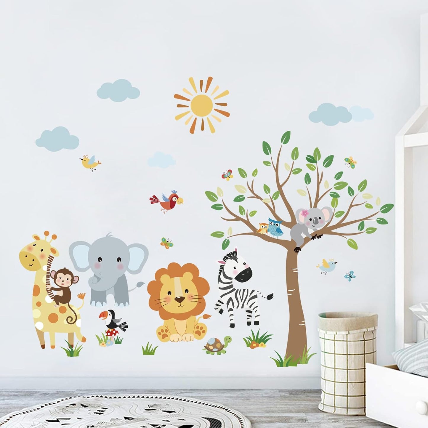 decalmile Jungle Animals Monkey Tree Elephant Lion Wall Decals Stickers