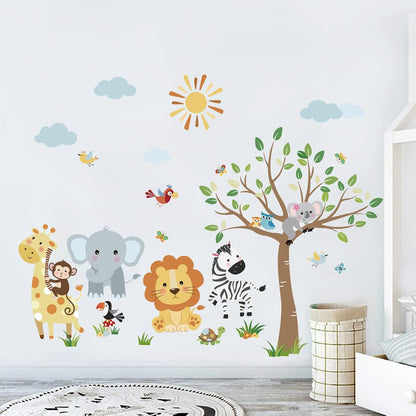 decalmile Jungle Animals Monkey Tree Elephant Lion Wall Decals Stickers