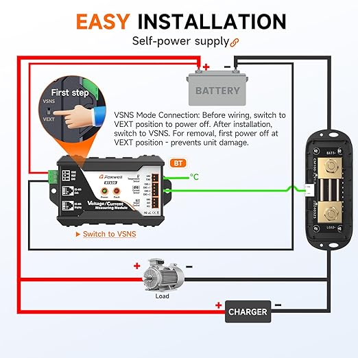 600A Shunt Battery Monitor, 0-120V Bluetooth Amp/Volt/Watt/Capacity Monitor - Image 9