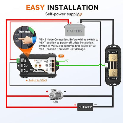 600A Shunt Battery Monitor, 0-120V Bluetooth Amp/Volt/Watt/Capacity Monitor - Image 9