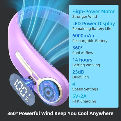 Portable Neck Fan, Hands Free Personal Wearable Bladeless Fan, 6000mAh USB - Image 3