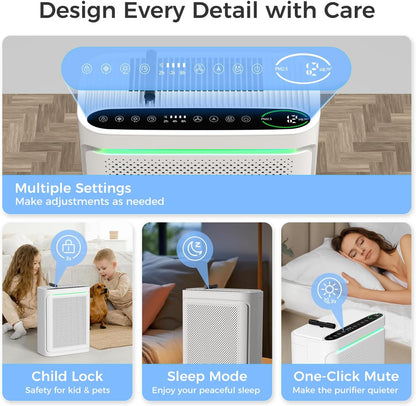 voopnu air purifiers for home with air quality, front angle view