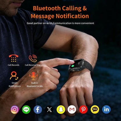 military smart watch for men, 30+ day battery shown in use