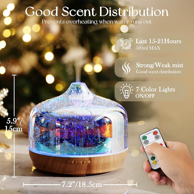 Porseme 500ml Glass Essential Oil Diffuser Aromatherapy Ultrasonic Cool Mist - Image 3