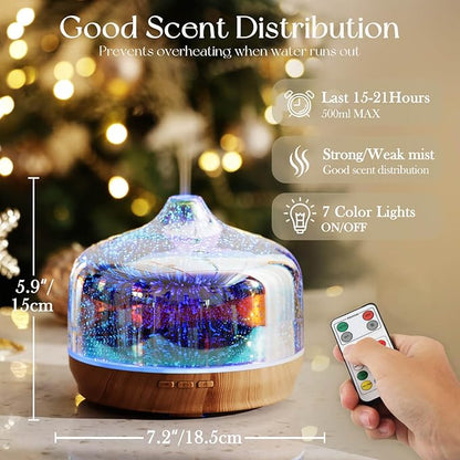 Porseme 500ml Glass Essential Oil Diffuser Aromatherapy Ultrasonic Cool Mist - Image 3