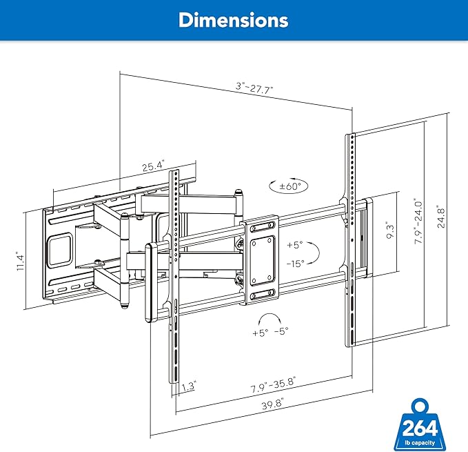 Mount-It! Heavy Duty XXL Full Motion TV Wall Mount - Image 9
