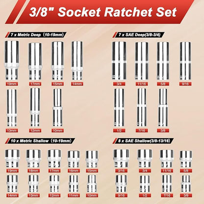 117 Pieces 1/4 and 3/8 inch Drive Socket Ratchet Wrench Set, Metric/SAE Size - Image 4