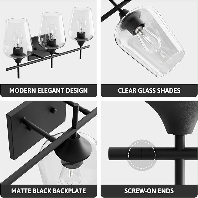 VONLUCE Bathroom Vanity Light, 3 Light Bathroom Light Fixture Over Mirror - Image 5
