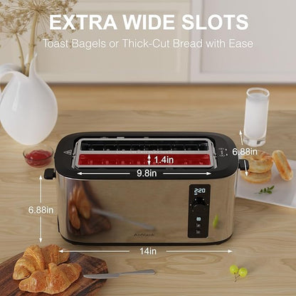 Toaster 4 Slice with Countdown Timer, Extra Wide Slots - Image 2