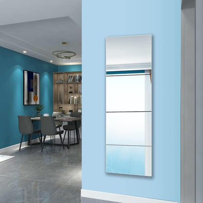 quegau Full Length Safety Shatterproof Mirror for Kids, Plastic Wall Mirror Made of Acrylic Plexiglass, 4 Pcs 12" x16", Long Bedroom Door Closet Mirror for Home Gym Body Workout