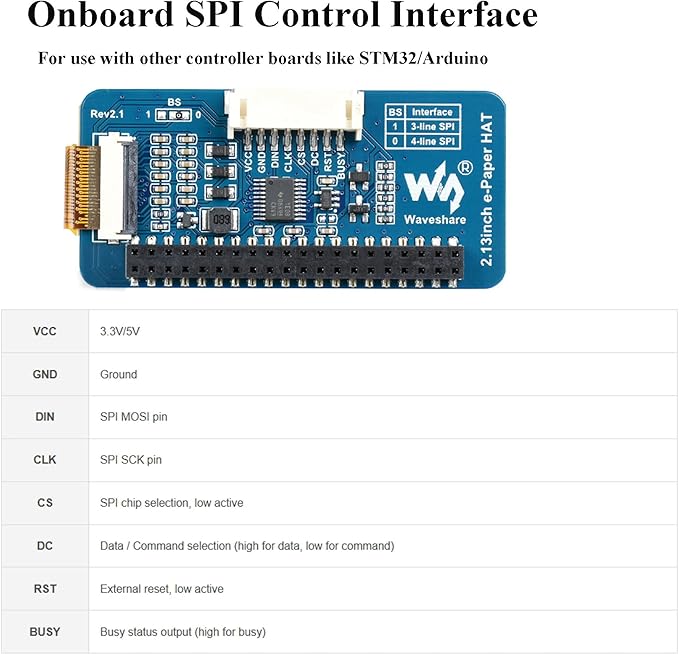 2.13inch E-Ink Display HAT V4 Version, Support Partial Refresh - Image 4