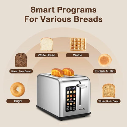 Mecity 2 Slice Toaster Touch Screen 1.5" Wide Slot, Stainless Steel Smart Bread - Image 3