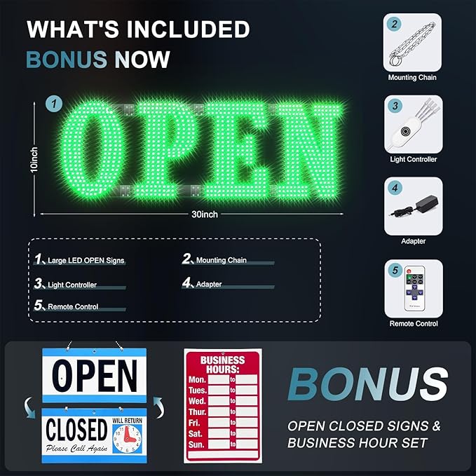 30" x 10" Large LED Open Signs - Image 6