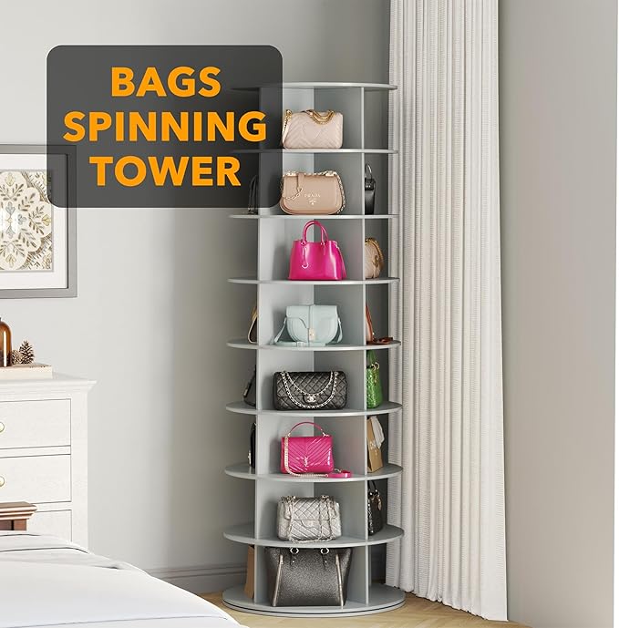 SpaceAid 8 Tier Rotating Shoe Rack Tower, Spinning Shoe Display Lazy Susan - Image 5