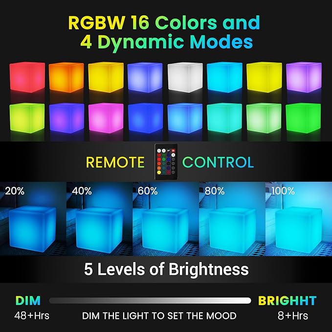 LOFTEK 16-Inch Rechargeable LED Cube Chair Light, 16 RGB Colors Glow Cube Seat - Image 3