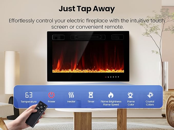 Electric Fireplace Insert 36" Realsmart 1500W Wall Mounted Fireplaces Recessed - Image 6