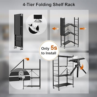 Himix Storage Shelves with 20 Hooks, 4-Tier Foldable Shelves - Image 5