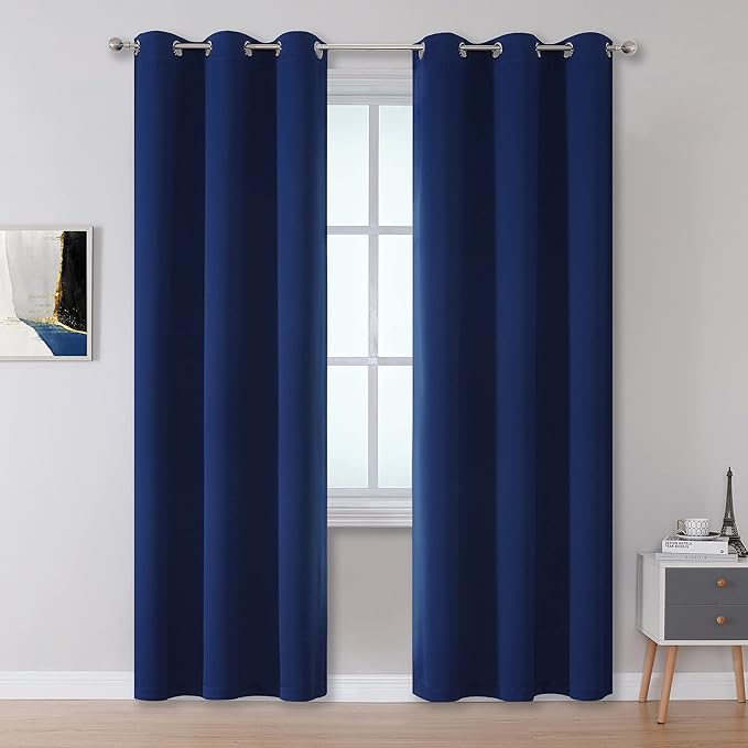 DUALIFE Navy Blue Room Darkening Blackout Curtains by DUALIFE