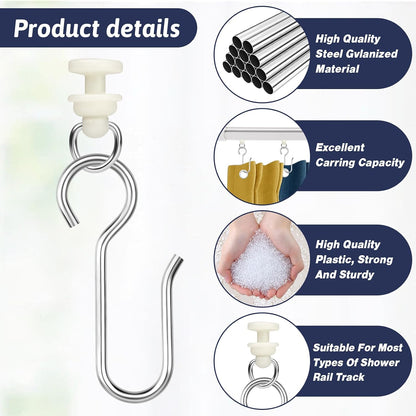 Jeffdad 100pcs Curtain Track Hooks Set, 50 Pieces Metal Curtain Hooks and Gliders for Standard Rails