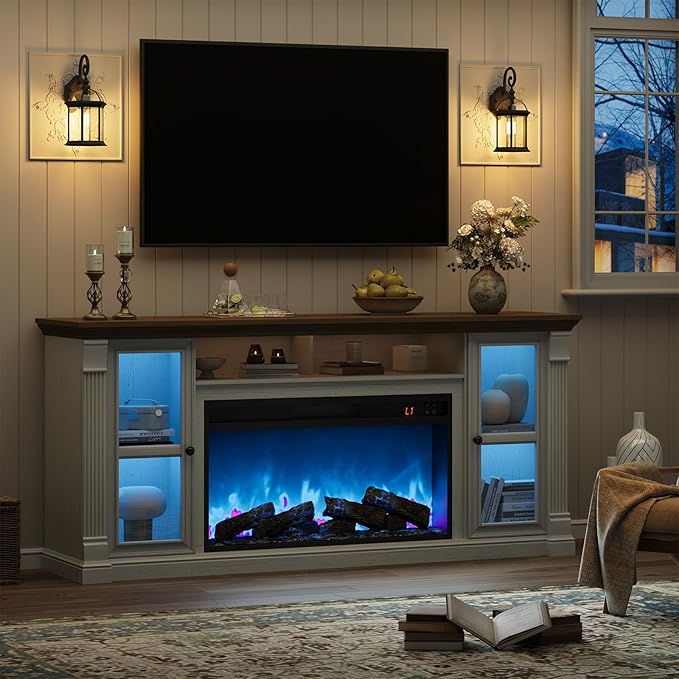 Farmhouse Fireplace TV Stand Up to 80" TVs, Media Console - Image 6