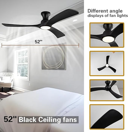 Gaizw Black Ceiing Fans with lights and Remote Control, 52 Inch Modern Wooden - Image 3
