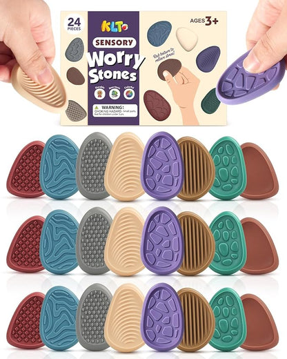 Fidget Toys Adults Sensory Stone: 24 Pack Texture Worry Stone by KLT