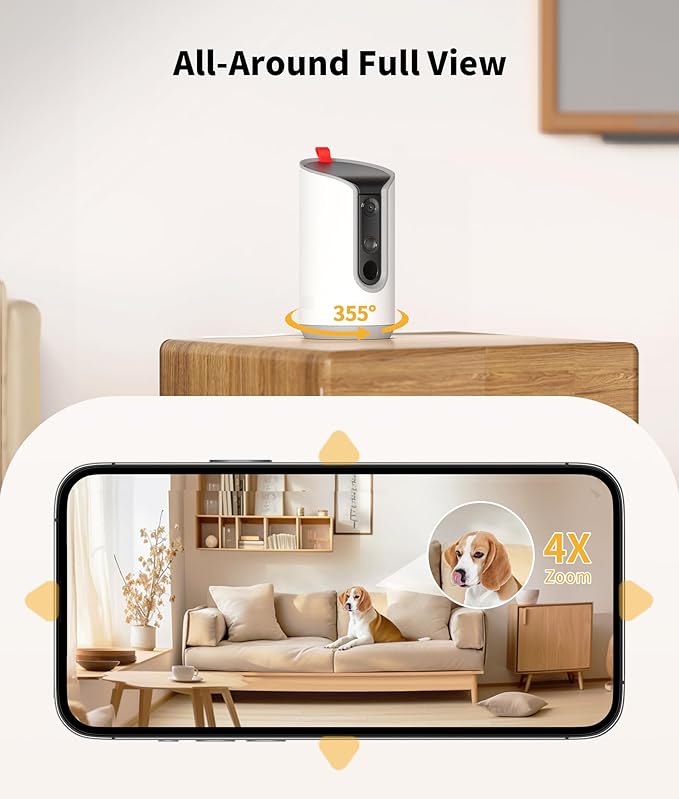 2K Pet Camera Treat Dispenser, 360°View Dog Camera - Image 4