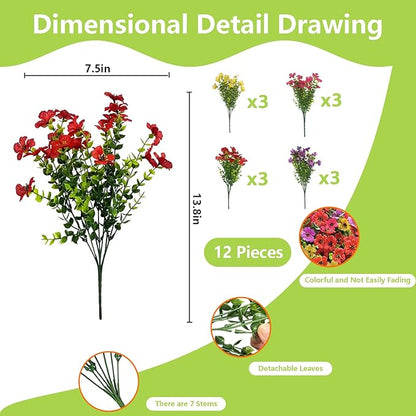 12 Bundles Artificial Flowers for Spring Summer Outdoor Decoration Faux - Image 2