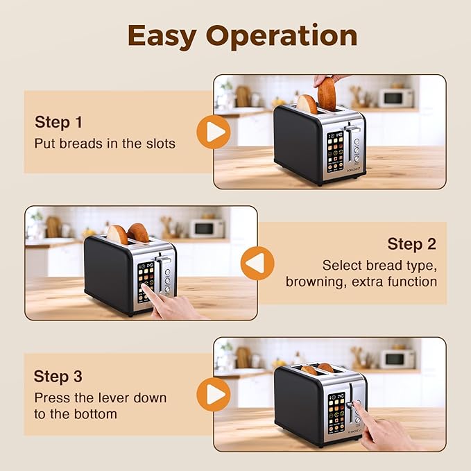 2 Slice Easy Touch Screen Toaster, Stainless Steel Toaster - Image 8
