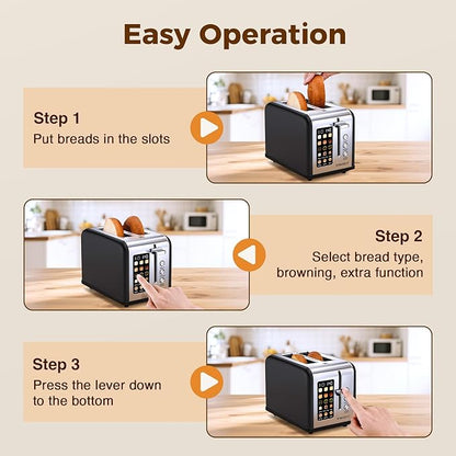 2 Slice Easy Touch Screen Toaster, Stainless Steel Toaster - Image 8