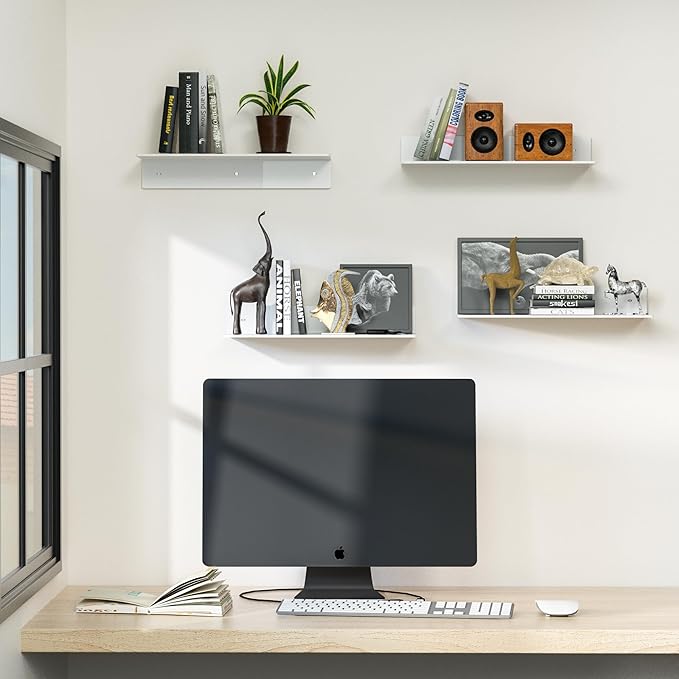12 Inches White Acrylic Wall Shelves Set of 4, Wall Mounted Shelves Moel Car - Image 6