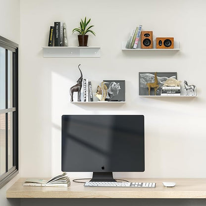 12 Inches White Acrylic Wall Shelves Set of 4, Wall Mounted Shelves Moel Car - Image 6