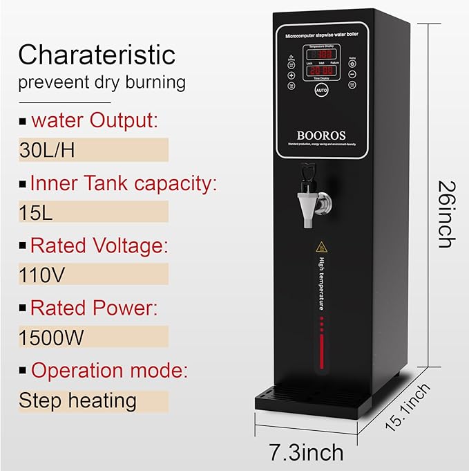 BOOROS Commercial Hot Water Dispenser Black Hot Water Dispenser Countertop 15L - Image 2