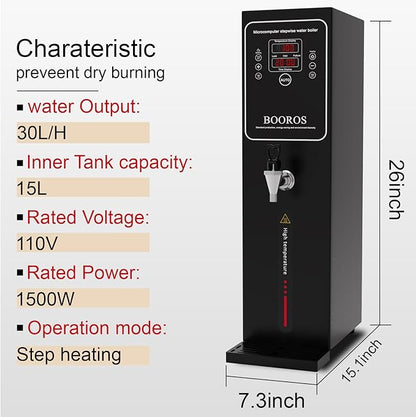 BOOROS Commercial Hot Water Dispenser Black Hot Water Dispenser Countertop 15L - Image 2