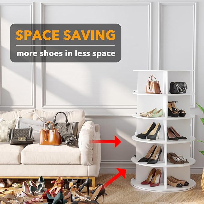 SpaceAid 5 Tier Rotating Shoe Rack Tower, Spinning Shoe Display Lazy Susan - Image 3