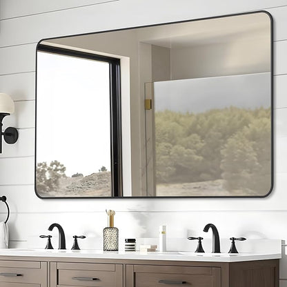 30" x 48"Bathroom Mirror, Matte Black Wall Mirror by DESBING